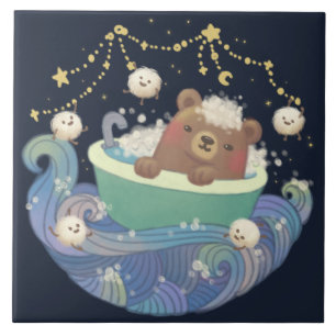 Teddybär im Badewannenboot mit flauschigen Monster Fliese