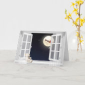 Teddybär im Fenster mit Weihnachtsmond Karte (Gelbe Blume)