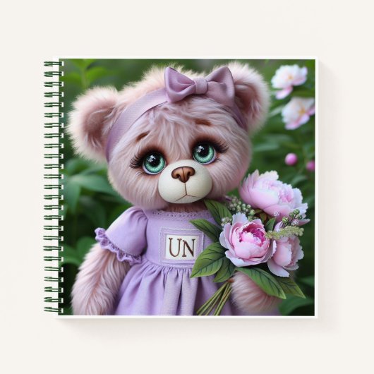 Teddybär im Fliederkleid Notizblock (Vorderseite)