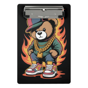 Teddybär im Hip-Hop-Stil mit Goldketten Mini Klemmbrett