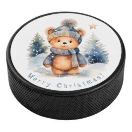 Teddybär im Wald, personalisiert Eishockey Puck