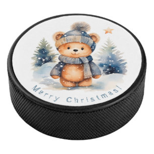 Teddybär im Wald, personalisiert Eishockey Puck