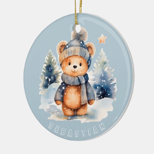 Teddybär im Wald, personalisiert Keramik Ornament (Links)