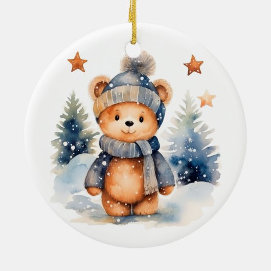 Teddybär im Wald, personalisiert Keramik Ornament (Hinten)