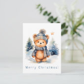 Teddybär im Wald, personalisiert Postkarte (Stehend Vorderseite)