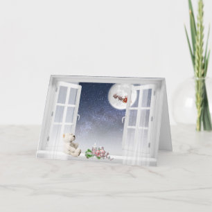 Teddybär im Weihnachtsfenster Karte