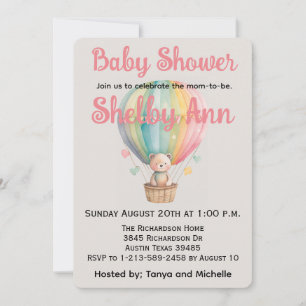Teddybär in einem Heißluftballon-Baby-Shower  Feiertagskarte