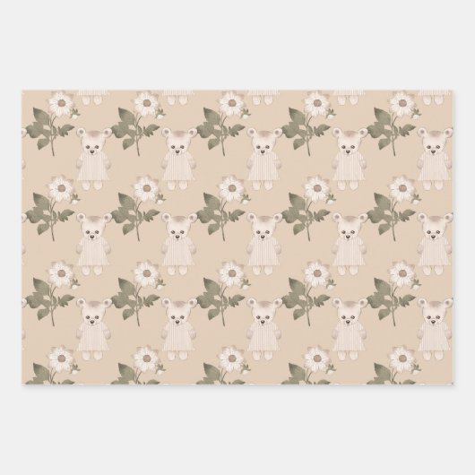 Teddybär in einem Kleid Geschenkpapier Set (Vorderseite)