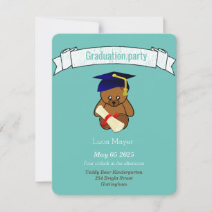 Teddybär in Graduierungskappe - leicht aquamarin Einladung