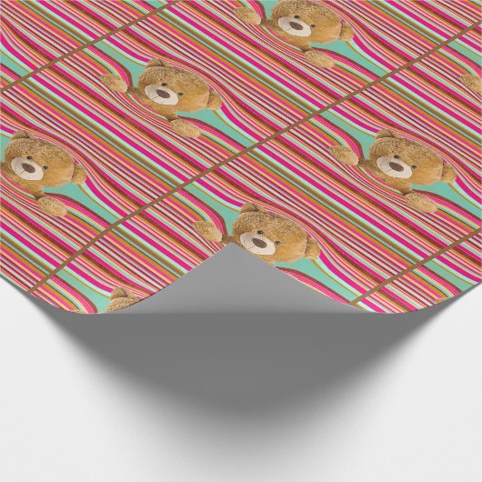 Teddybär in Streifen Geschenkpapier (Ecke)