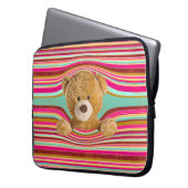 Teddybär in Streifen Laptopschutzhülle (Vorderseite Links)