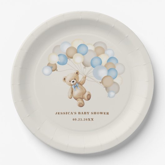 Teddybär-Junge-Baby-Party Pappteller (Vorderseite)