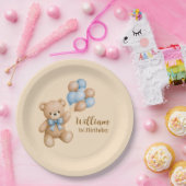 Teddybär Junge Geburtstag Personalisierter Name Pappteller (Party)