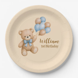 Teddybär Junge Geburtstag Personalisierter Name Pappteller