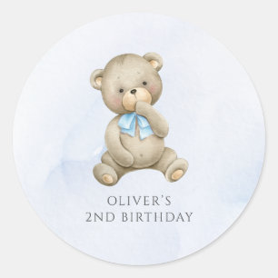 Teddybär-Junge zum Geburtstag jedes Alters Runder Aufkleber