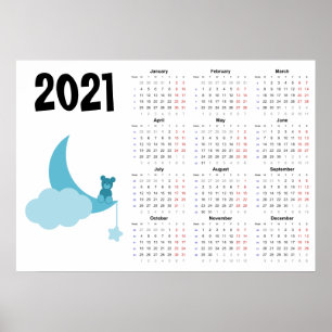 Teddybär‑Kalender 2021‑Poster – Montag‑Beginn Poster