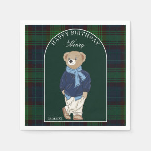 Teddybär klassisch kariert Geburtstagsfeier indivi Serviette