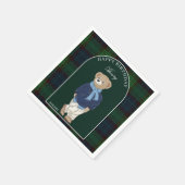 Teddybär klassisch kariert Geburtstagsfeier indivi Serviette (Ecke)