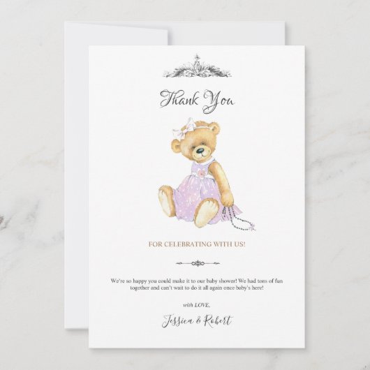 Teddybär kleine Dame Danke, Card Einladung (Vorderseite)