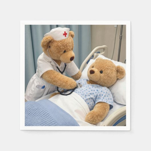Teddybär-Krankenschwester mit Stethoskop Serviette (Vorderseite)