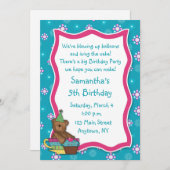 Teddybär-Kuchen-Geburtstags-Einladung Einladung (Vorne/Hinten)