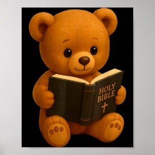 Teddybär liest eine Bibel Christlich religiöser Ch Poster