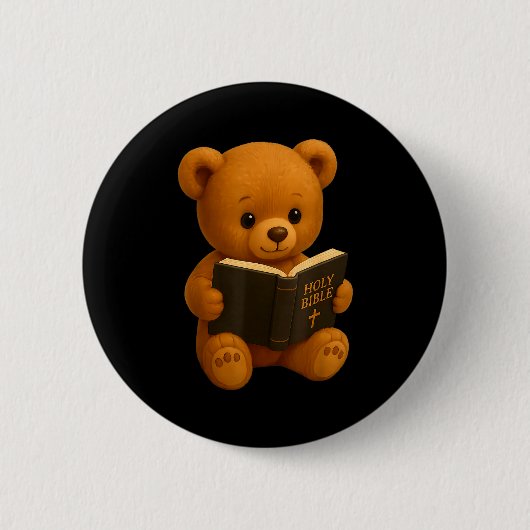Teddybär liest eine Bibel Christliche religiöse Ch Button (Vorderseite)