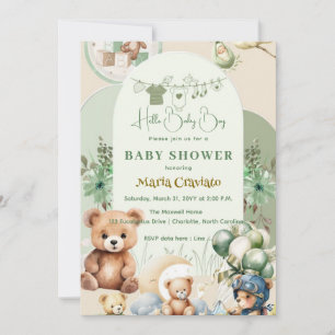 Teddybär & Luftballons Baby Boy Shower Einladung