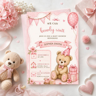 Teddybär-Mädchen-Baby-Party Einladung