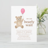 Teddybär-Mädchen-Baby-Party Einladung (Stehend Vorderseite)