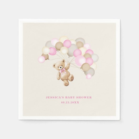 Teddybär-Mädchen-Baby-Party Serviette (Vorderseite)
