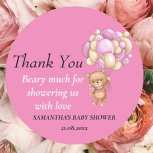 Teddybär Mädchen Baby Shower Danke Thema Runder Aufkleber