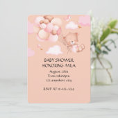 TEDDYBÄR-MÄDCHEN-BABY-SHOWER-EINLADUNG (Stehend Vorderseite)
