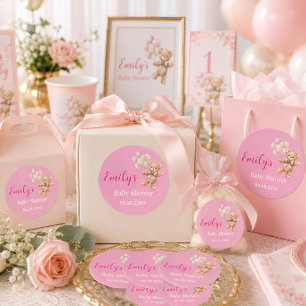 Teddybär-Mädchen Baby Shower Runder Aufkleber
