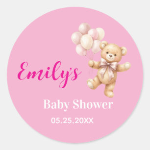 Teddybär-Mädchen Baby Shower Runder Aufkleber