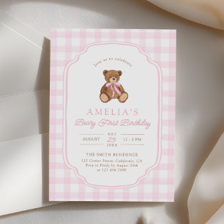 Teddybär Mädchen Erster Geburtstag Einladung