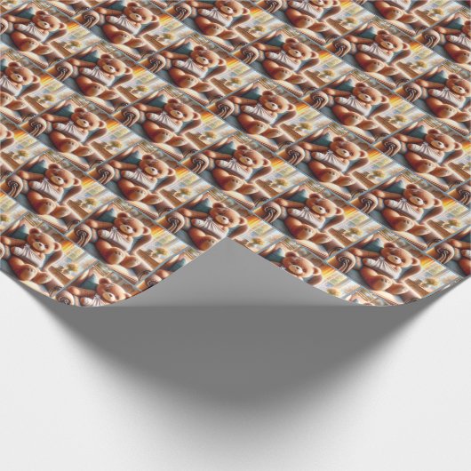 Teddybär mit Arm in einem Tuch Geschenkpapier (Ecke)