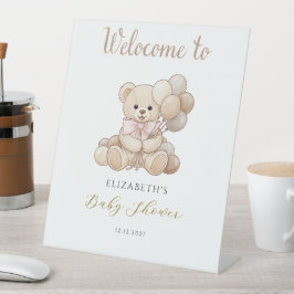 Teddybär mit Ballons Baby Shower Willkommen  Sockelschild