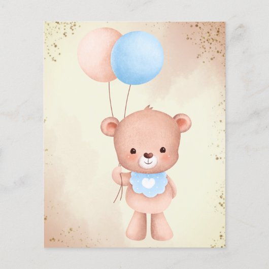 Teddybär mit Ballons Budget Babydusche (Rückseite)