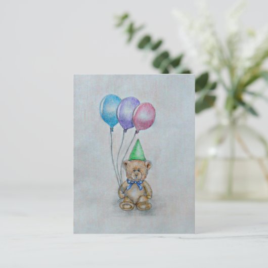 Teddybär mit Ballons Postkarte (Stehend Vorderseite)