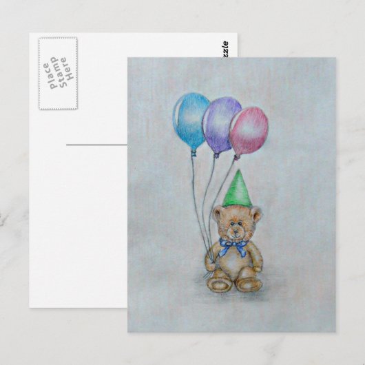 Teddybär mit Ballons Postkarte (Vorne/Hinten)