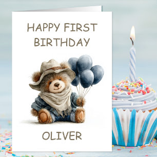 Teddybär mit Ballons zum 1. Geburtstag Karte