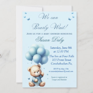 Teddybär mit Ballons zur Babyparty-Einladung Einladung