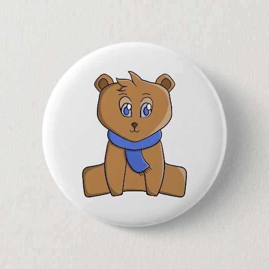 Teddybär mit blauem Schal Button (Vorderseite)
