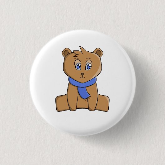 Teddybär mit blauem Schal Button (Vorderseite)