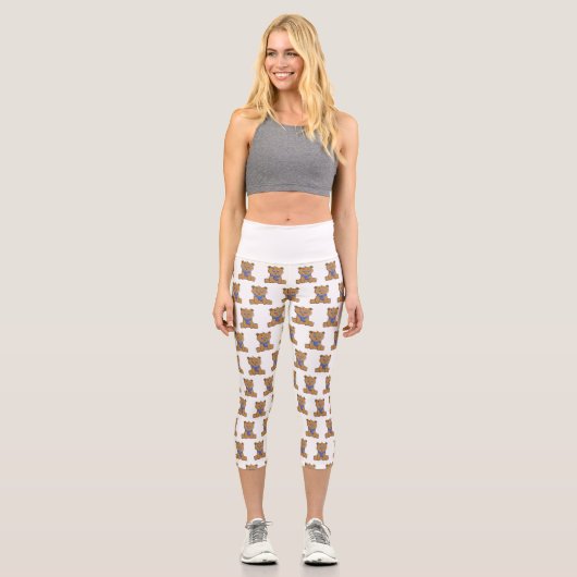 Teddybär mit blauem Schal Capri Leggings (Vorderseite)