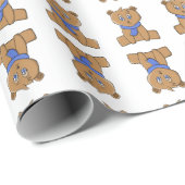 Teddybär mit blauem Schal Geschenkpapier (Rolleneckpunkt)