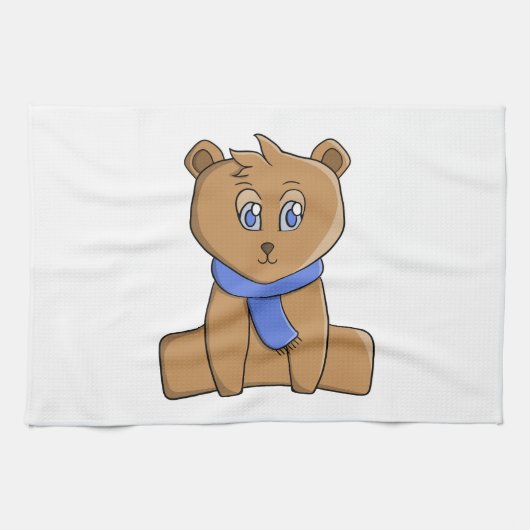 Teddybär mit blauem Schal Geschirrtuch (Horizontal)