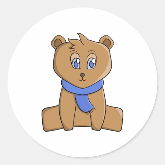 Teddybär mit blauem Schal Runder Aufkleber (Vorderseite)