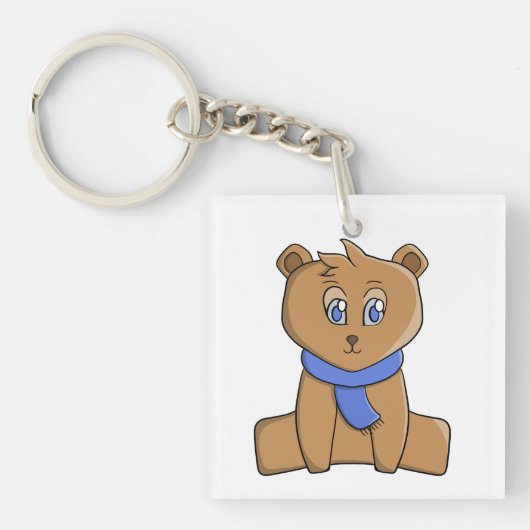 Teddybär mit blauem Schal Schlüsselanhänger (Vorderseite)